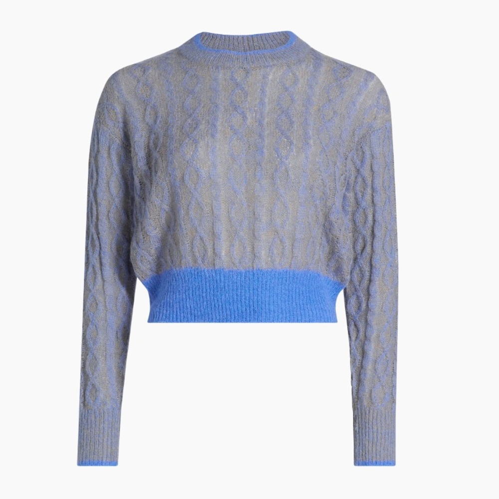 Veronica Beard Riola Marled Cable-Knit Crop Sweater